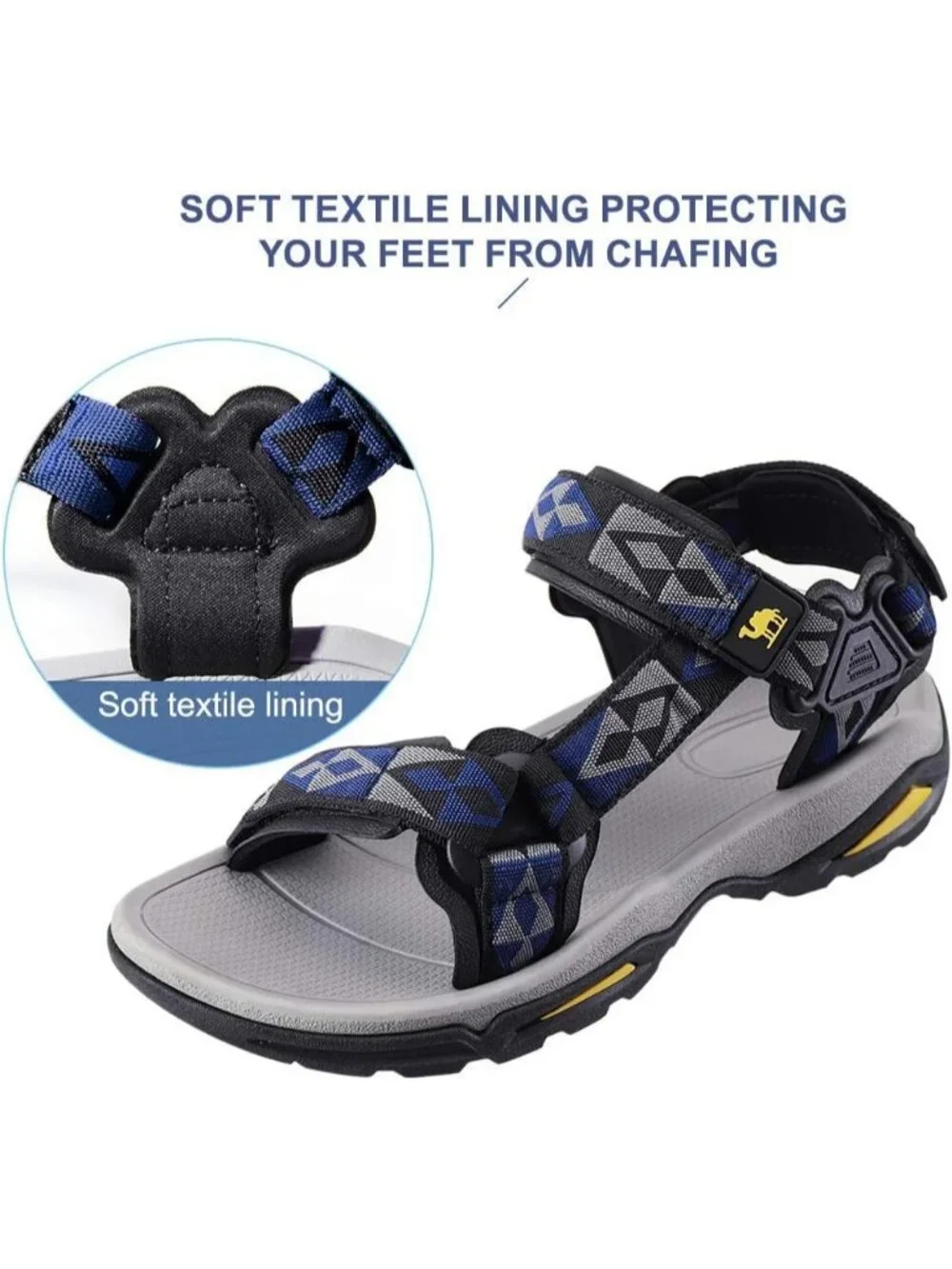 Men's Black And Blue Arch Support Open Toe Waterproof Hiking Sport Sandal Shoes